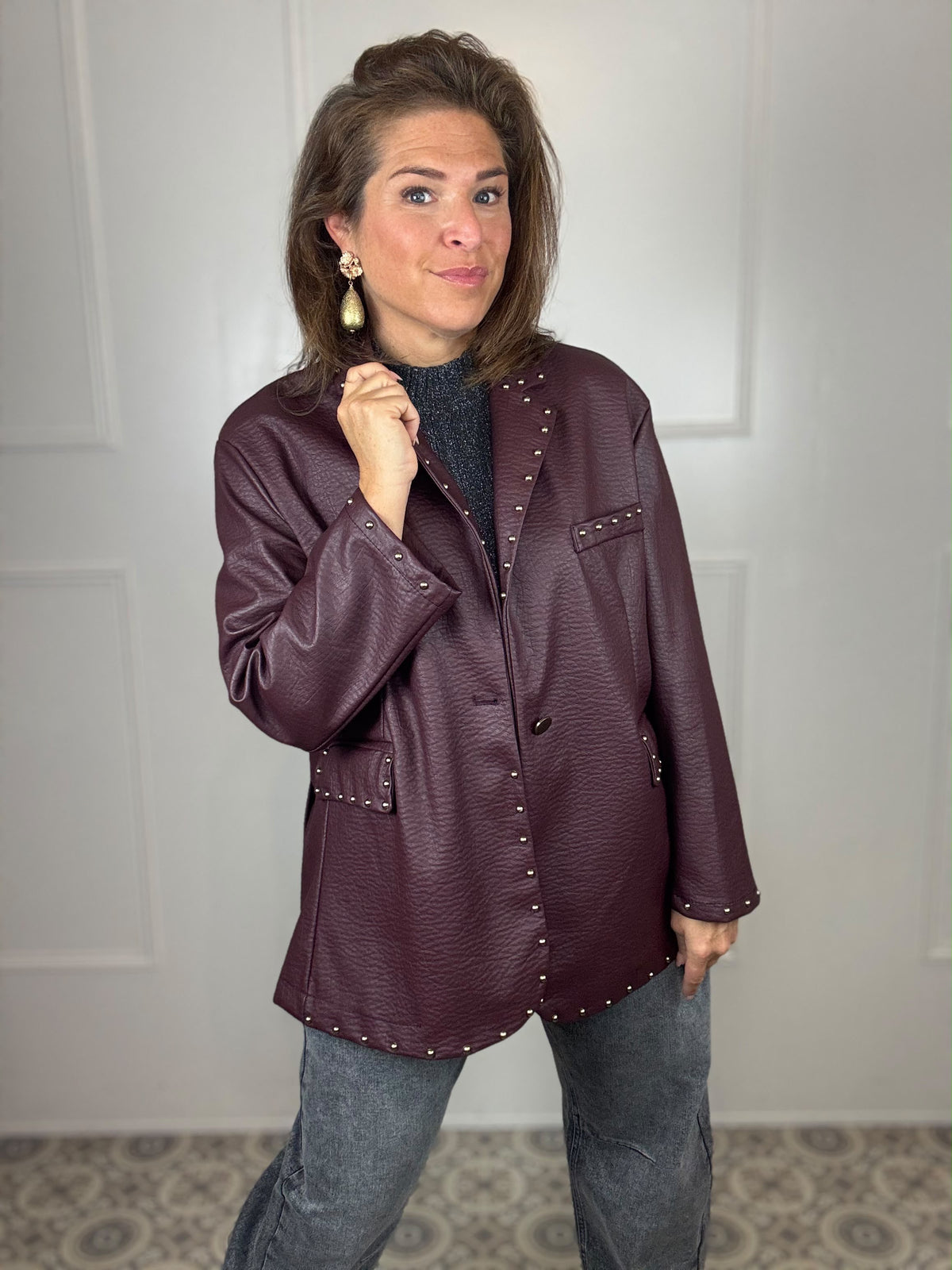 Vegan leather blazer studs