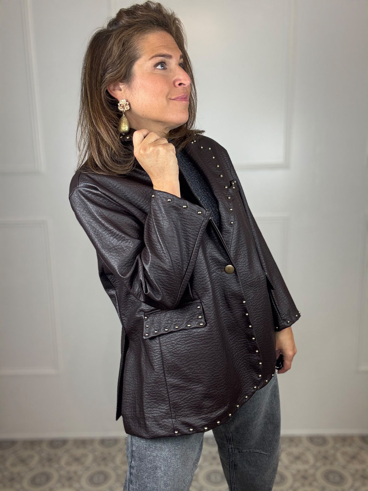 Vegan leather blazer studs