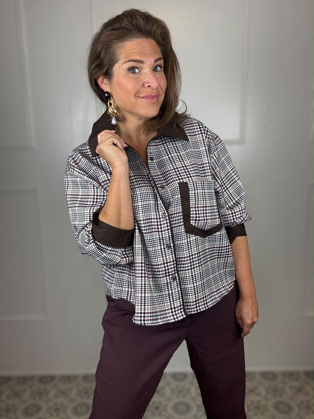 Basic check blouse